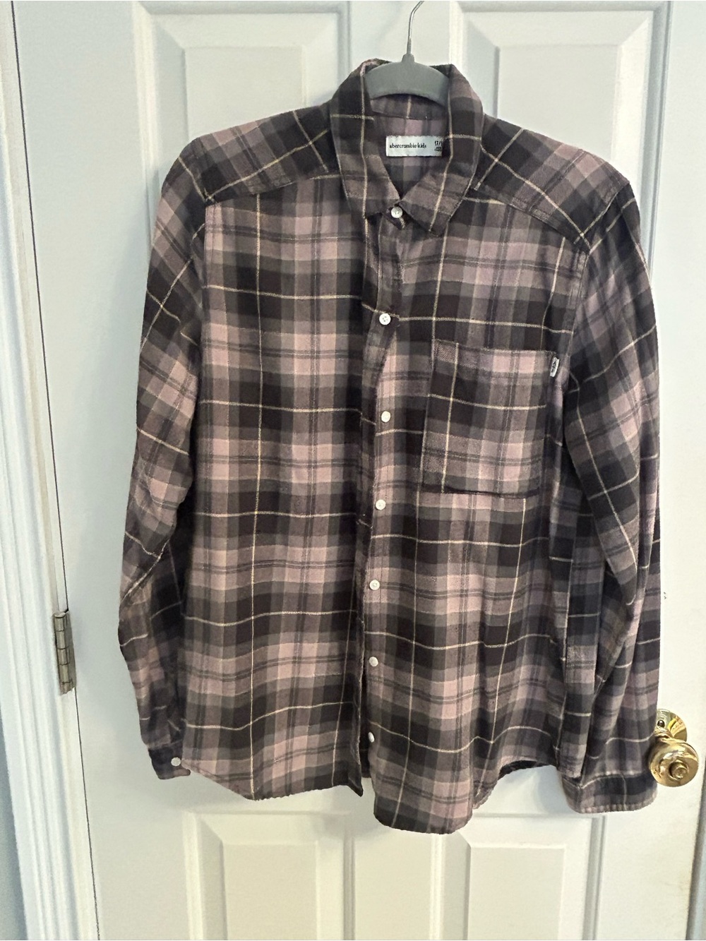 Girls abercrombie kids Pink Brown and Gray Plaid Button-Down Shirt